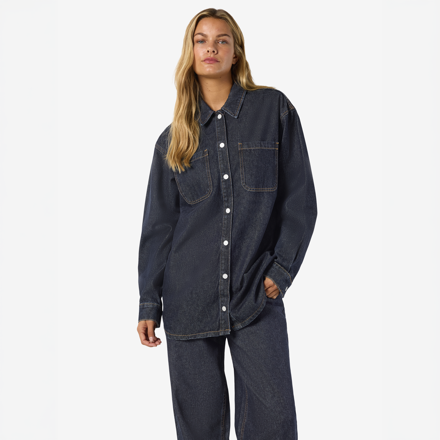 Noisy May Alva Dame Denimskjorte - Dark Blue Denim - XL