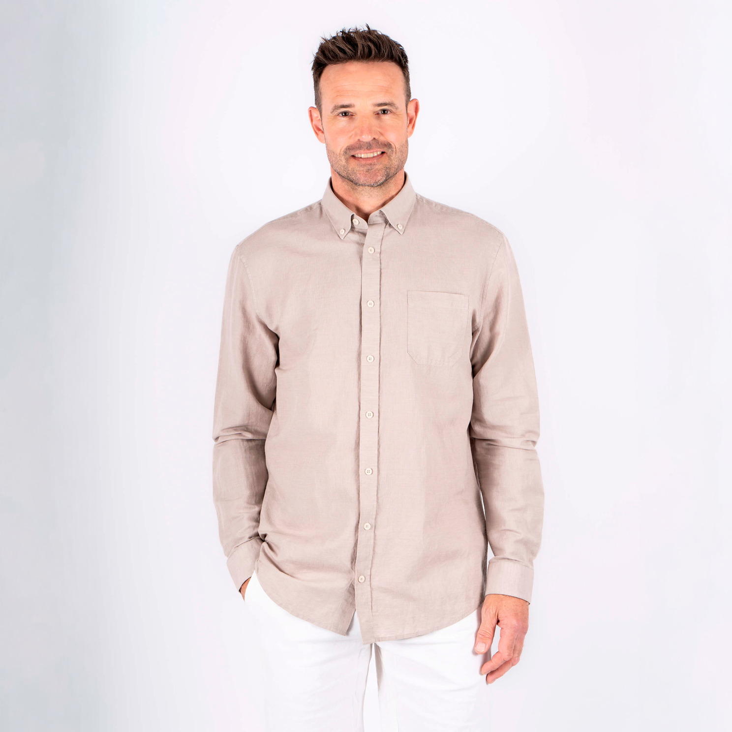 Pre End Frey Herre Skjorte i hørmix - Ultra Light Sand - XL-43/44