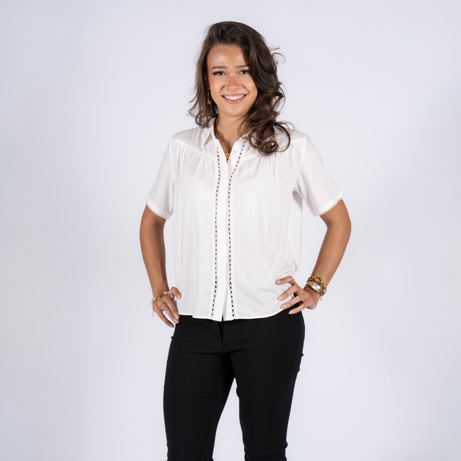 SASIA Andrea Dame Kortærmet skjorte - CLOUD DANCER WHITE - XL