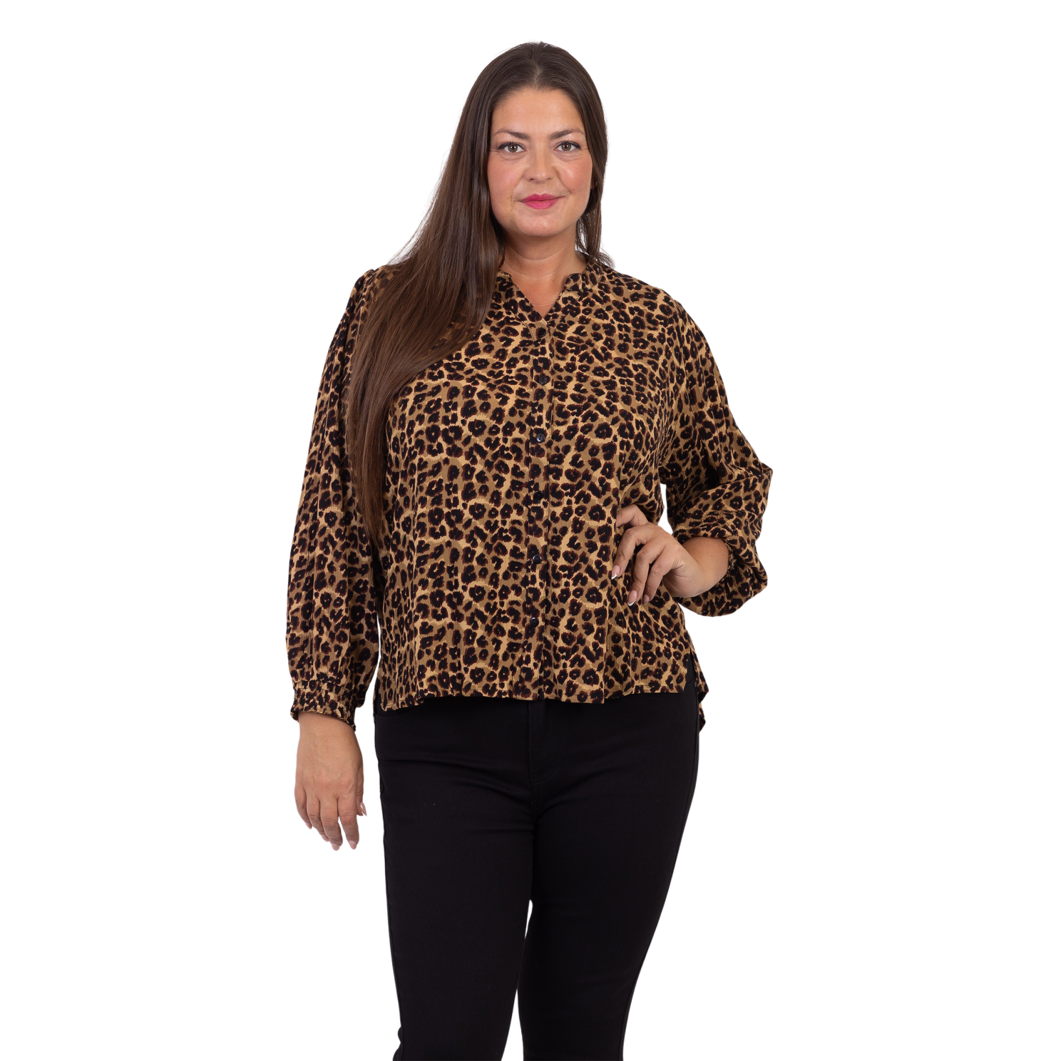 ZbyZ Dame Bluse Plus Size - Brown Animal - 46/48