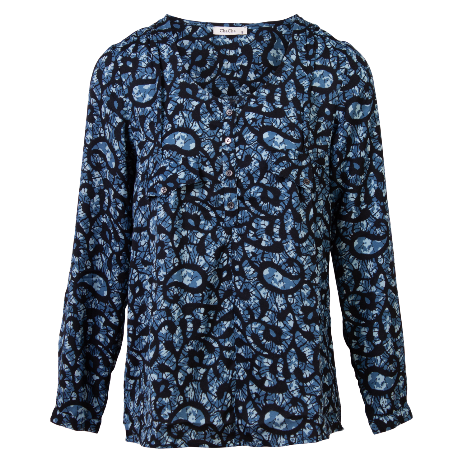 ZbyZ Dame Bluse Plus Size - Print 1 Blue - 42/44